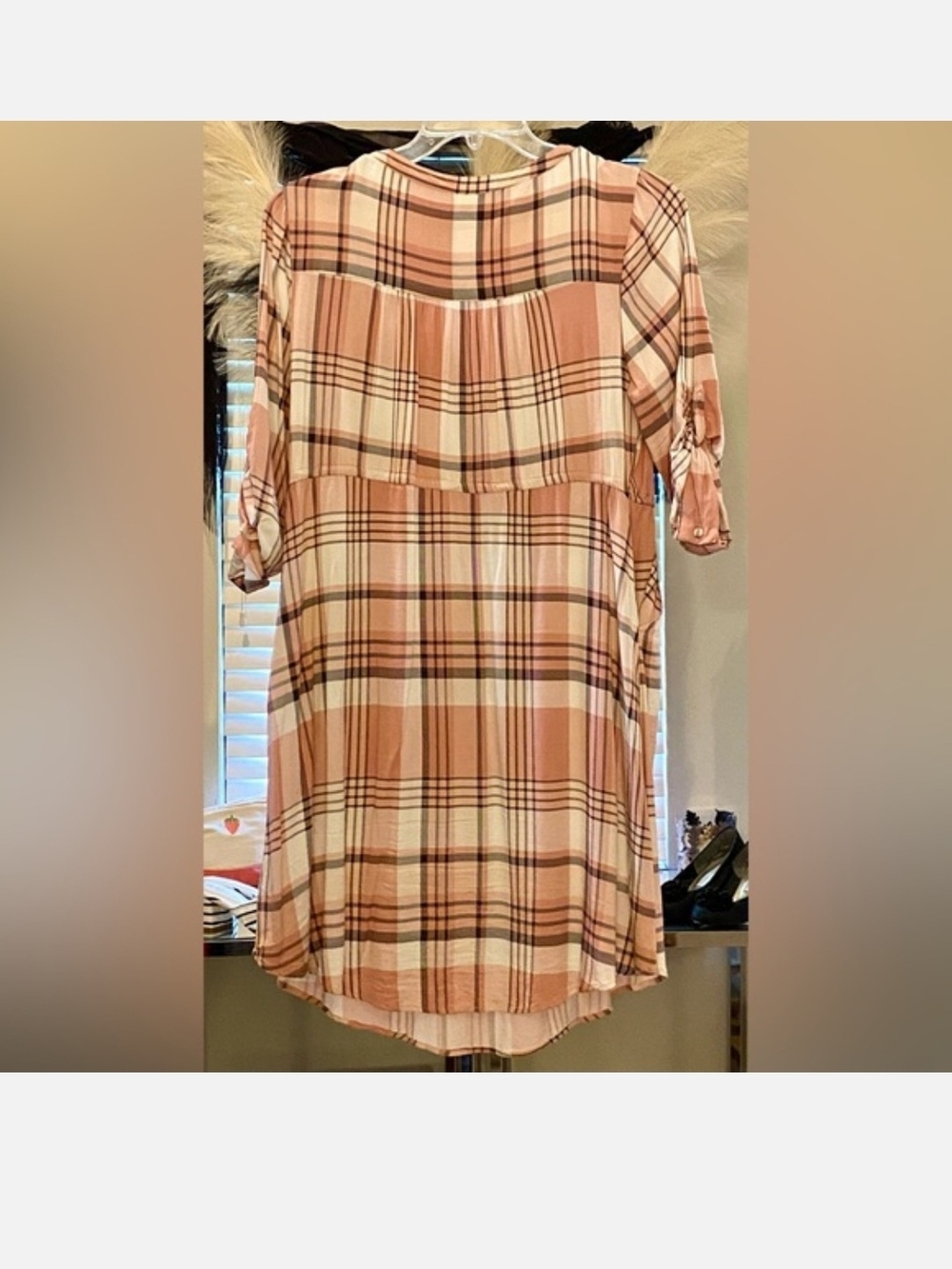 Torrid Blush & Cream Plaid Midi Shirt Dress Size 0X – EUC - Picture 4 of 5